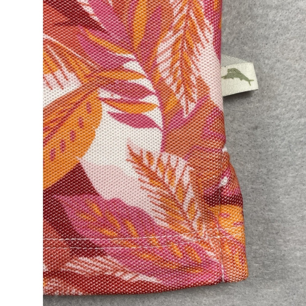 Tommy Bahama Polo Mens XL Orange Tropical Leaf Print Supima Blend Short Sleeve - Picture 3 of 8